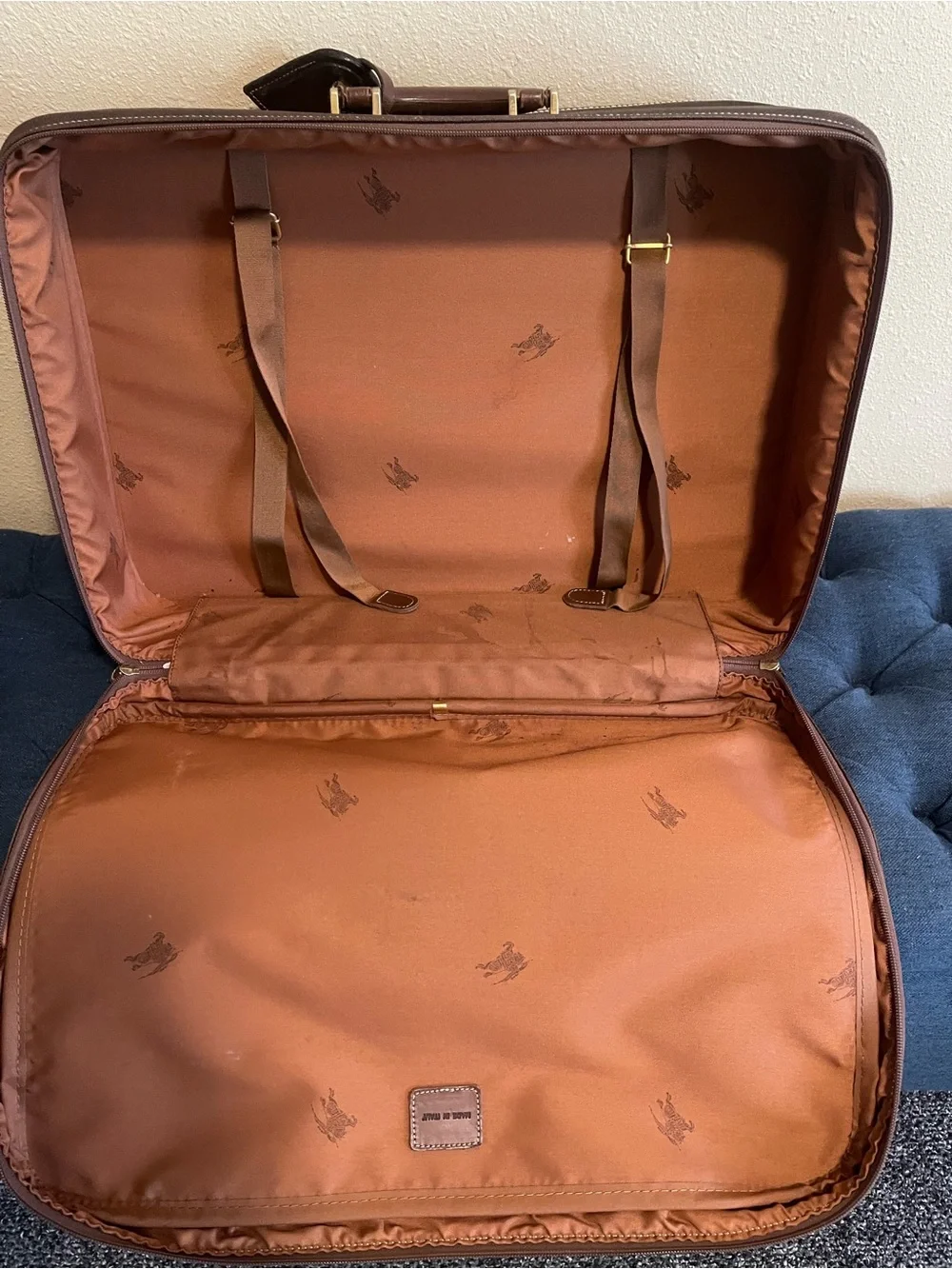 Burberry Beige/Tan Plaid Leather Trim Travel Briefcase